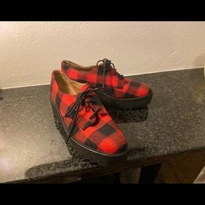 Red Plaid Platform Creepers Size 8.5